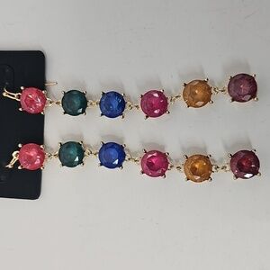 Nicole Miller Rainbow Multi-tier Drop Earrings Pink Green Blue Yellow PurpleGold